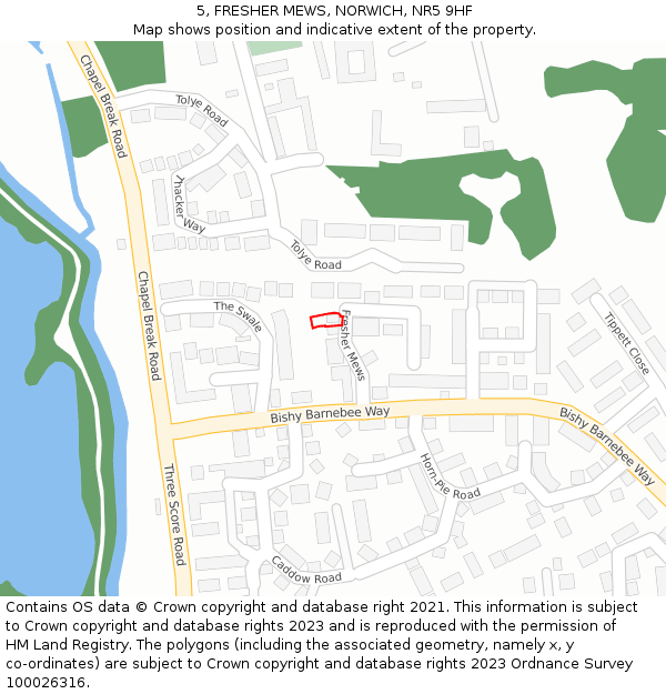 5, FRESHER MEWS, NORWICH, NR5 9HF: Location map and indicative extent of plot