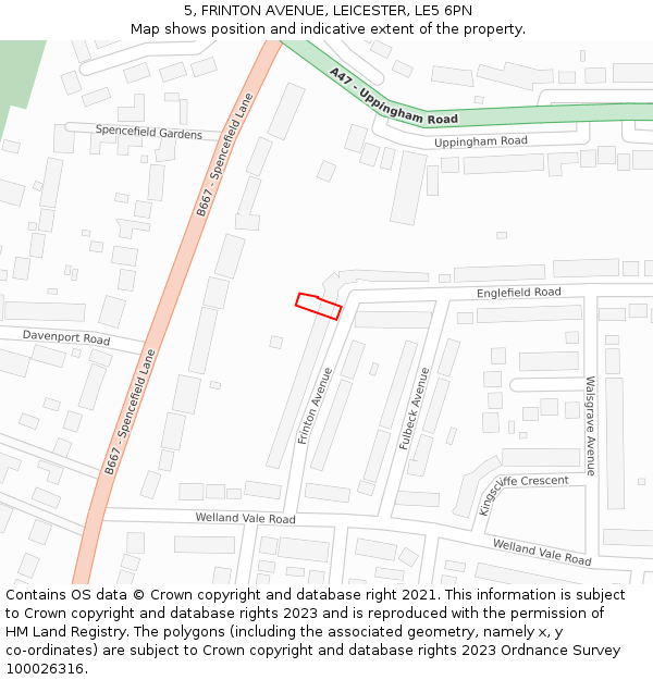 5, FRINTON AVENUE, LEICESTER, LE5 6PN: Location map and indicative extent of plot