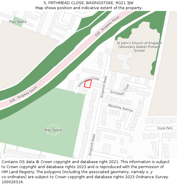 5, FRITHMEAD CLOSE, BASINGSTOKE, RG21 3JW: Location map and indicative extent of plot