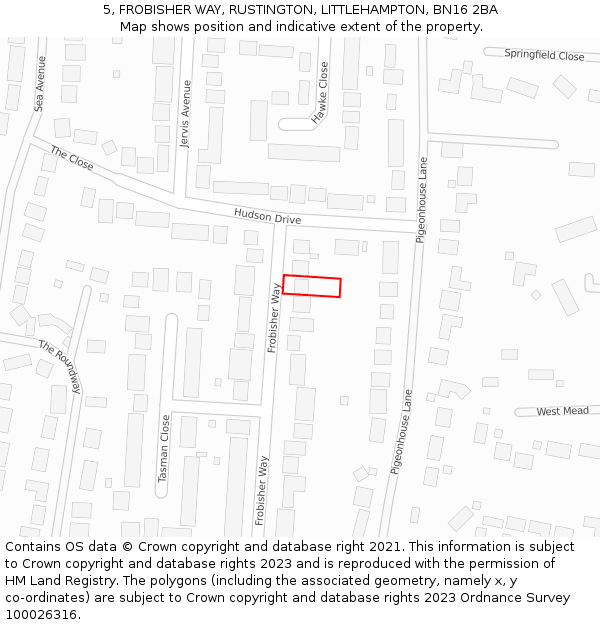 5, FROBISHER WAY, RUSTINGTON, LITTLEHAMPTON, BN16 2BA: Location map and indicative extent of plot