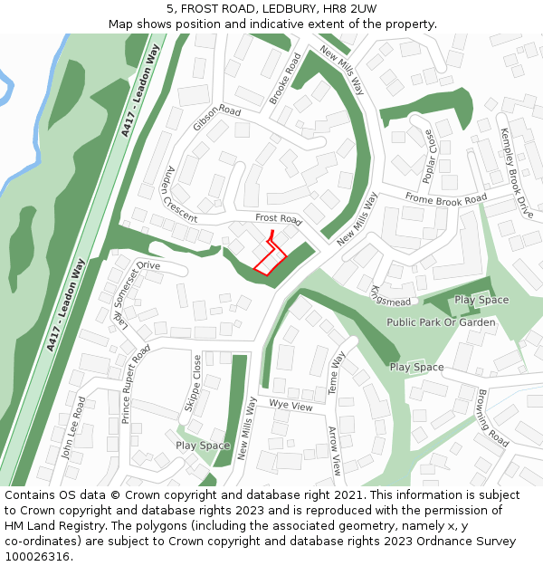 5, FROST ROAD, LEDBURY, HR8 2UW: Location map and indicative extent of plot