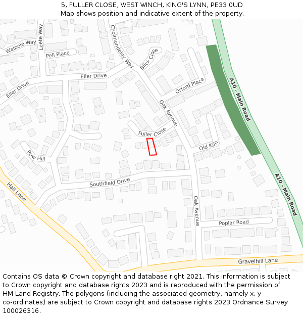 5, FULLER CLOSE, WEST WINCH, KING'S LYNN, PE33 0UD: Location map and indicative extent of plot