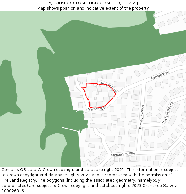 5, FULNECK CLOSE, HUDDERSFIELD, HD2 2LJ: Location map and indicative extent of plot