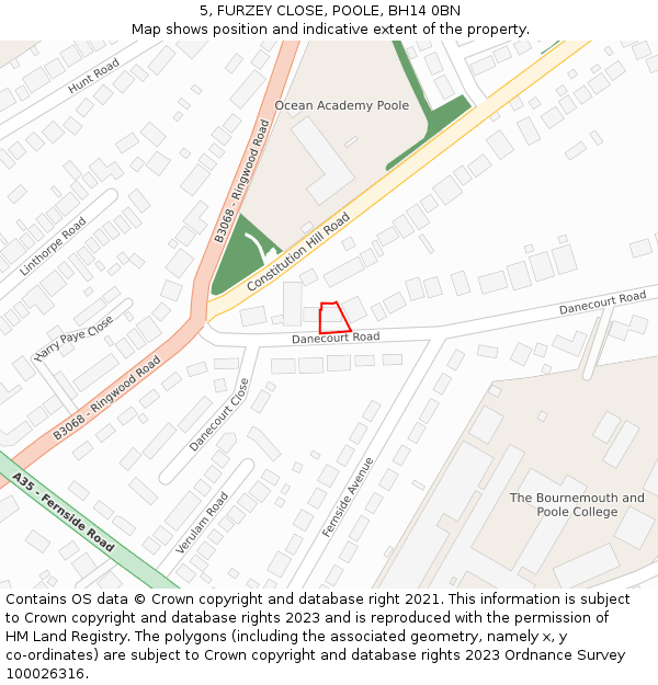 5, FURZEY CLOSE, POOLE, BH14 0BN: Location map and indicative extent of plot
