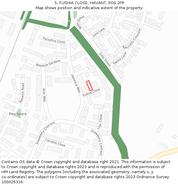 5, FUSHIA CLOSE, HAVANT, PO9 2FR: Location map and indicative extent of plot