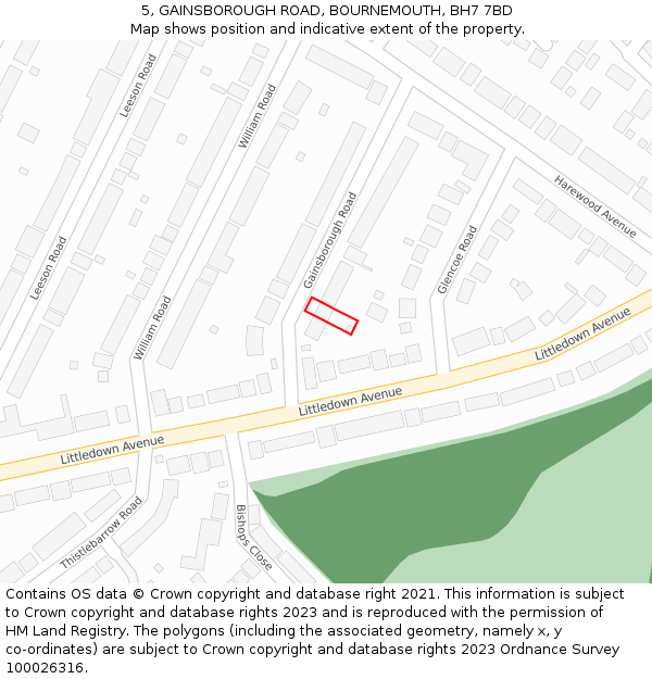 5, GAINSBOROUGH ROAD, BOURNEMOUTH, BH7 7BD: Location map and indicative extent of plot