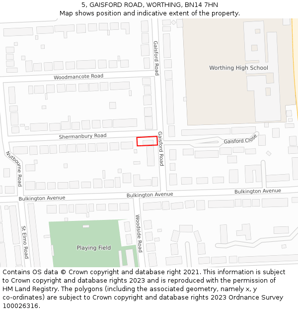 5, GAISFORD ROAD, WORTHING, BN14 7HN: Location map and indicative extent of plot