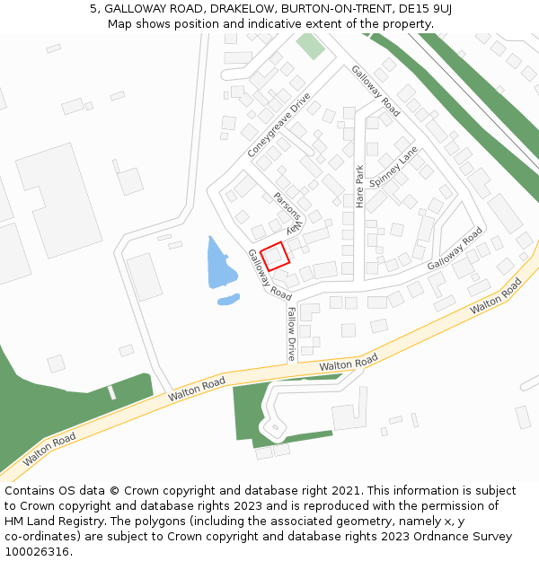 5, GALLOWAY ROAD, DRAKELOW, BURTON-ON-TRENT, DE15 9UJ: Location map and indicative extent of plot