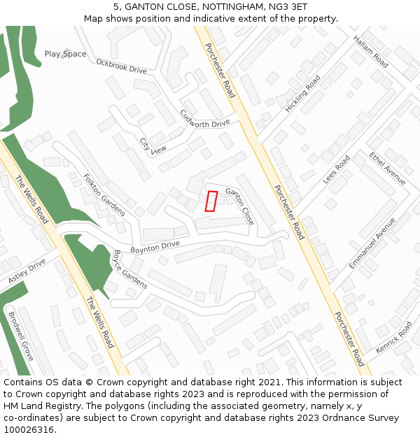 5, GANTON CLOSE, NOTTINGHAM, NG3 3ET: Location map and indicative extent of plot