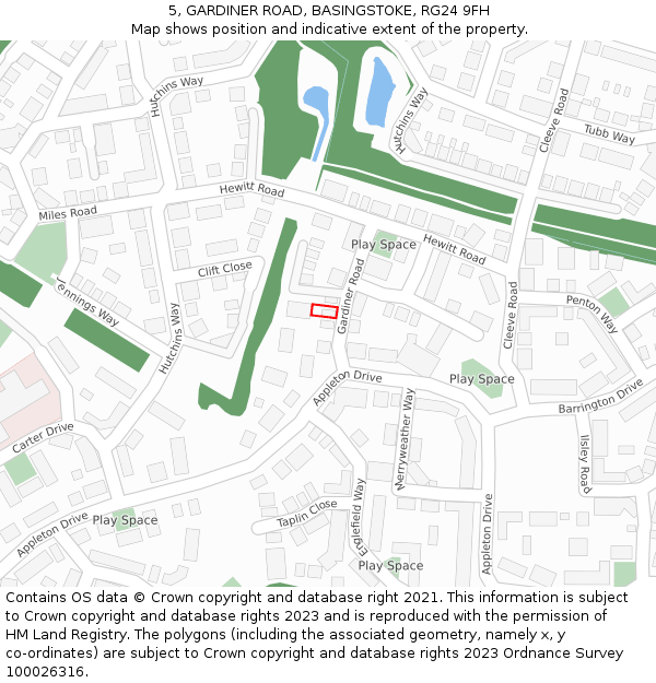 5, GARDINER ROAD, BASINGSTOKE, RG24 9FH: Location map and indicative extent of plot