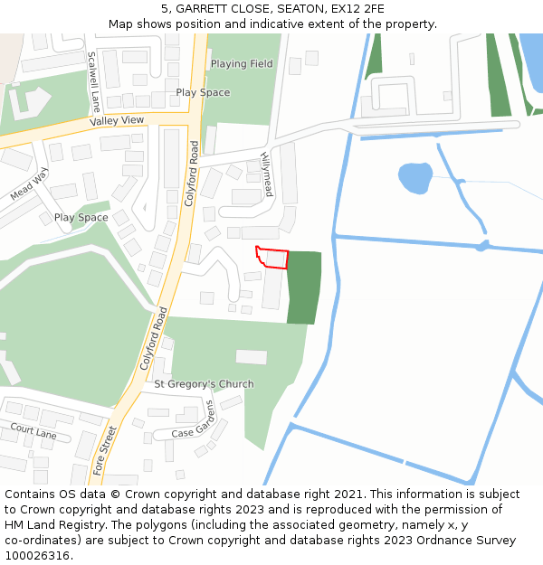 5, GARRETT CLOSE, SEATON, EX12 2FE: Location map and indicative extent of plot