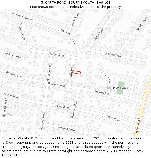 5, GARTH ROAD, BOURNEMOUTH, BH9 1QE: Location map and indicative extent of plot