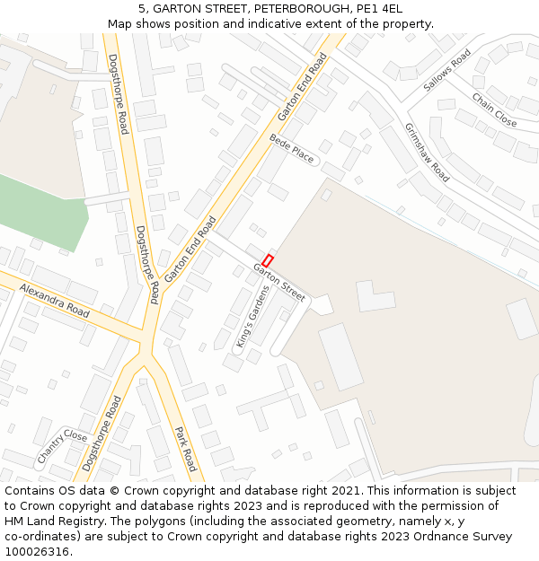 5, GARTON STREET, PETERBOROUGH, PE1 4EL: Location map and indicative extent of plot