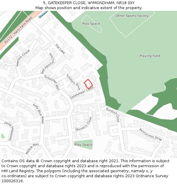 5, GATEKEEPER CLOSE, WYMONDHAM, NR18 0XY: Location map and indicative extent of plot