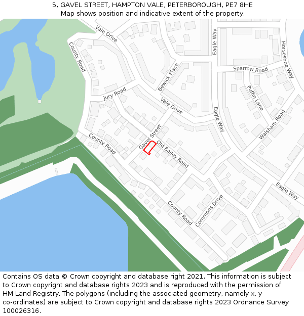5, GAVEL STREET, HAMPTON VALE, PETERBOROUGH, PE7 8HE: Location map and indicative extent of plot