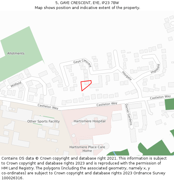 5, GAYE CRESCENT, EYE, IP23 7BW: Location map and indicative extent of plot
