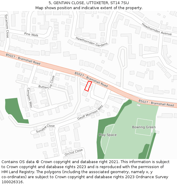 5, GENTIAN CLOSE, UTTOXETER, ST14 7SU: Location map and indicative extent of plot
