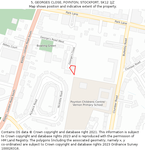 5, GEORGES CLOSE, POYNTON, STOCKPORT, SK12 1JZ: Location map and indicative extent of plot
