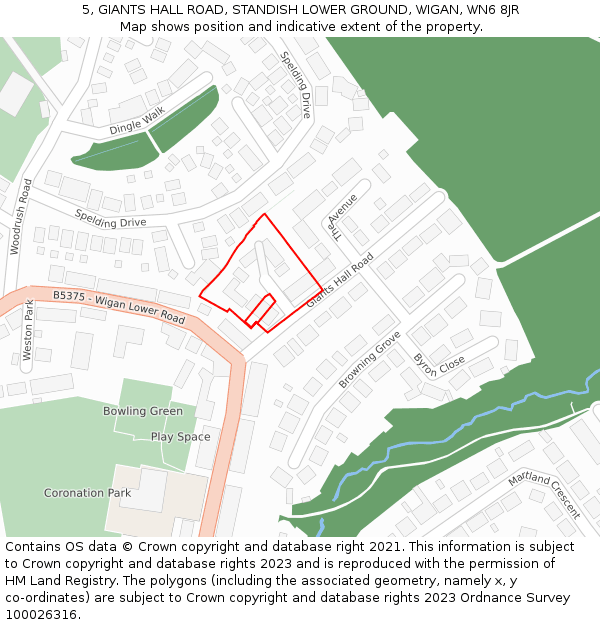 5, GIANTS HALL ROAD, STANDISH LOWER GROUND, WIGAN, WN6 8JR: Location map and indicative extent of plot
