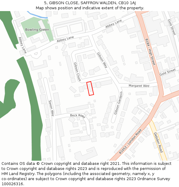 5, GIBSON CLOSE, SAFFRON WALDEN, CB10 1AJ: Location map and indicative extent of plot