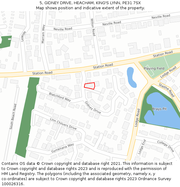 5, GIDNEY DRIVE, HEACHAM, KING'S LYNN, PE31 7SX: Location map and indicative extent of plot