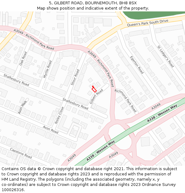 5, GILBERT ROAD, BOURNEMOUTH, BH8 8SX: Location map and indicative extent of plot