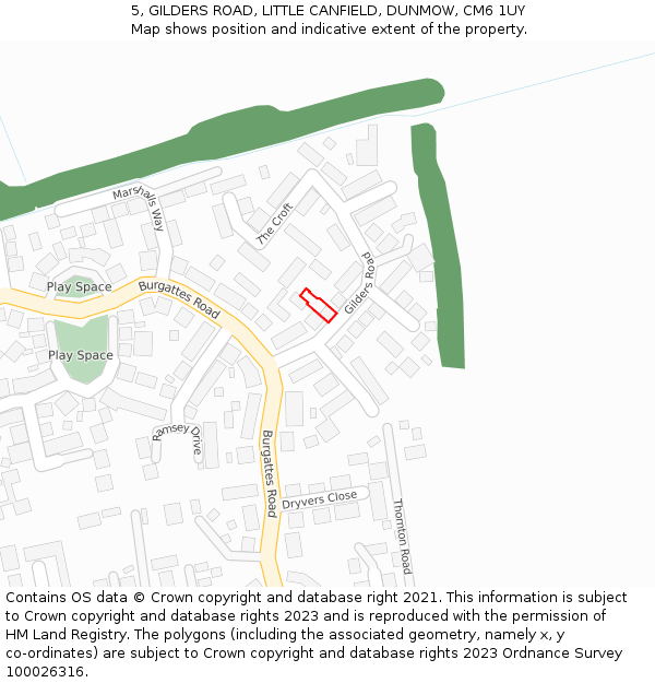 5, GILDERS ROAD, LITTLE CANFIELD, DUNMOW, CM6 1UY: Location map and indicative extent of plot