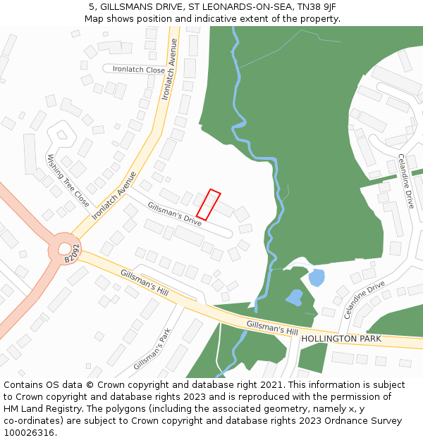 5, GILLSMANS DRIVE, ST LEONARDS-ON-SEA, TN38 9JF: Location map and indicative extent of plot