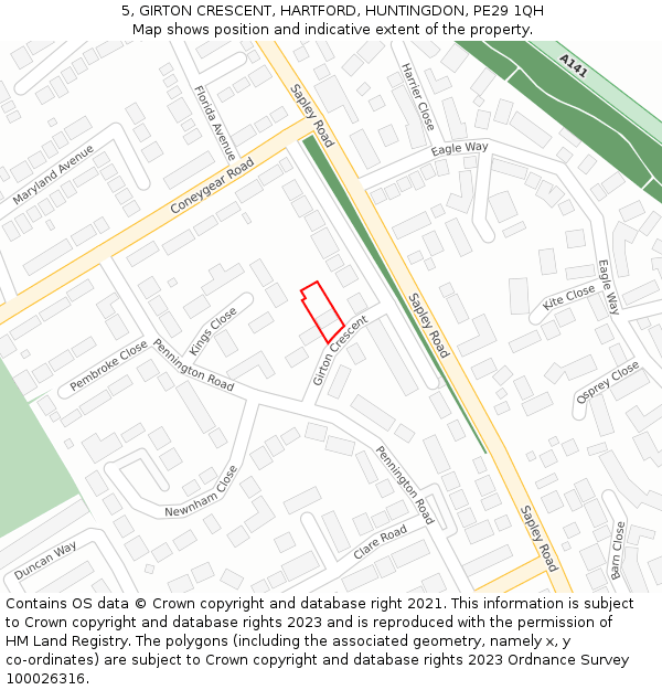 5, GIRTON CRESCENT, HARTFORD, HUNTINGDON, PE29 1QH: Location map and indicative extent of plot