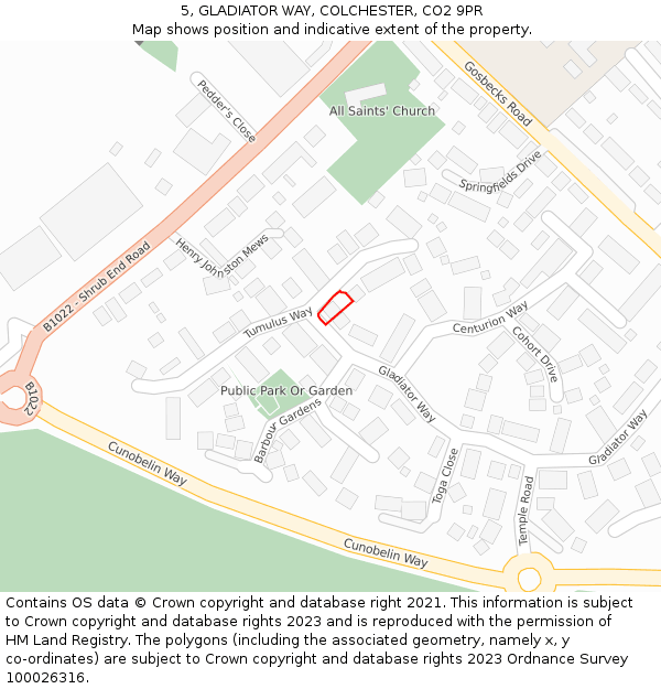 5, GLADIATOR WAY, COLCHESTER, CO2 9PR: Location map and indicative extent of plot