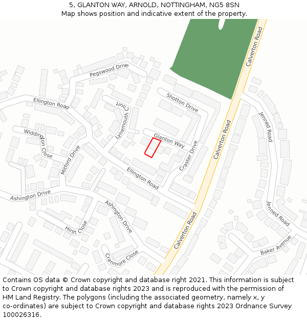 5, GLANTON WAY, ARNOLD, NOTTINGHAM, NG5 8SN: Location map and indicative extent of plot