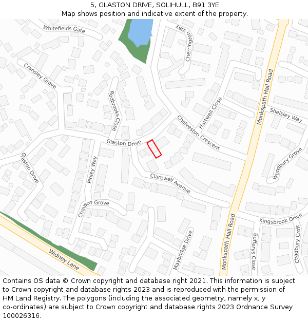 5, GLASTON DRIVE, SOLIHULL, B91 3YE: Location map and indicative extent of plot