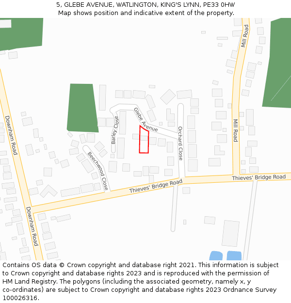 5, GLEBE AVENUE, WATLINGTON, KING'S LYNN, PE33 0HW: Location map and indicative extent of plot