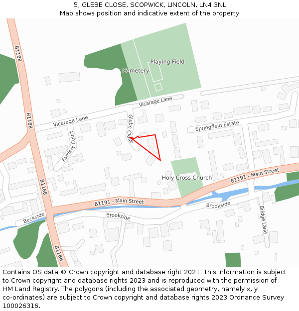 5, GLEBE CLOSE, SCOPWICK, LINCOLN, LN4 3NL: Location map and indicative extent of plot