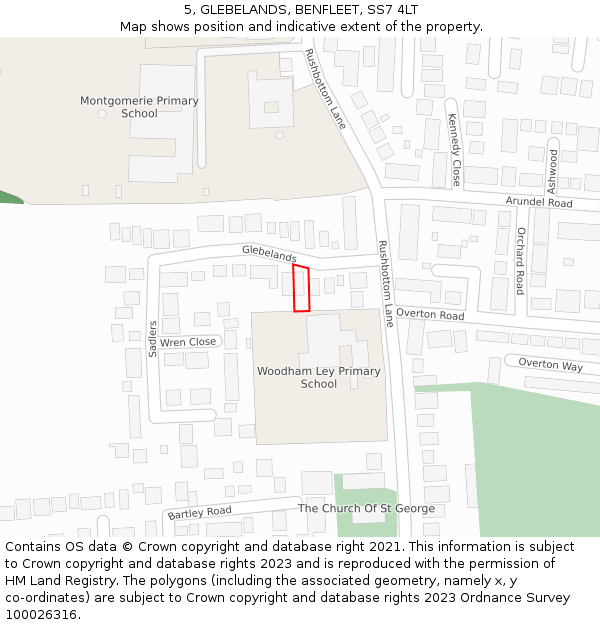 5, GLEBELANDS, BENFLEET, SS7 4LT: Location map and indicative extent of plot