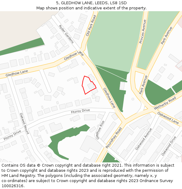 5, GLEDHOW LANE, LEEDS, LS8 1SD: Location map and indicative extent of plot
