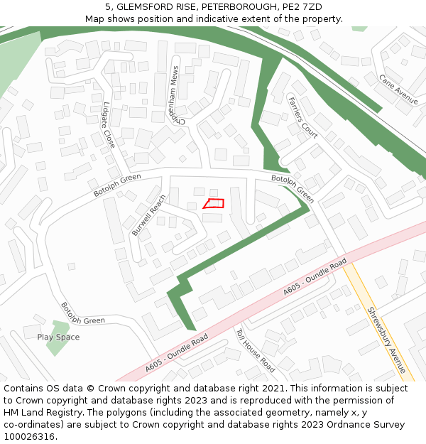 5, GLEMSFORD RISE, PETERBOROUGH, PE2 7ZD: Location map and indicative extent of plot