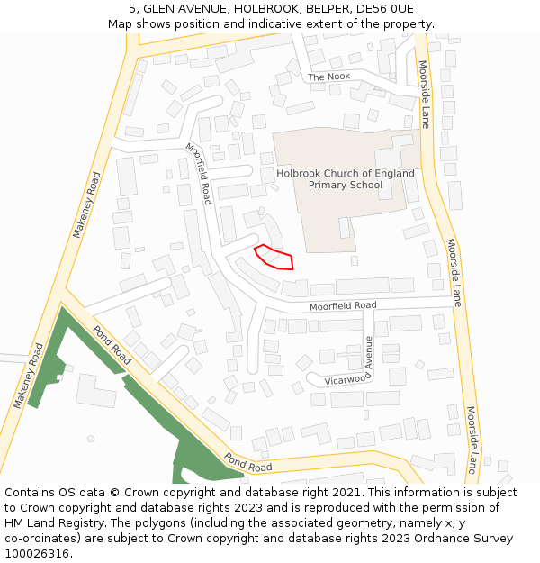 5, GLEN AVENUE, HOLBROOK, BELPER, DE56 0UE: Location map and indicative extent of plot