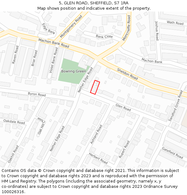 5, GLEN ROAD, SHEFFIELD, S7 1RA: Location map and indicative extent of plot