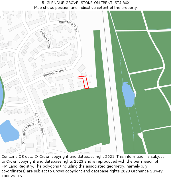 5, GLENDUE GROVE, STOKE-ON-TRENT, ST4 8XX: Location map and indicative extent of plot