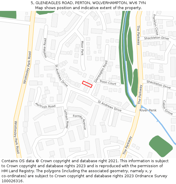 5, GLENEAGLES ROAD, PERTON, WOLVERHAMPTON, WV6 7YN: Location map and indicative extent of plot