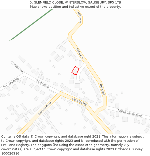 5, GLENFIELD CLOSE, WINTERSLOW, SALISBURY, SP5 1TB: Location map and indicative extent of plot