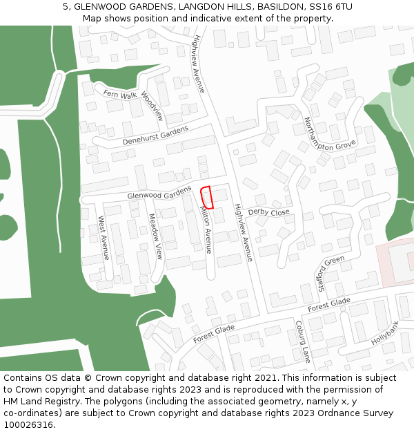 5, GLENWOOD GARDENS, LANGDON HILLS, BASILDON, SS16 6TU: Location map and indicative extent of plot