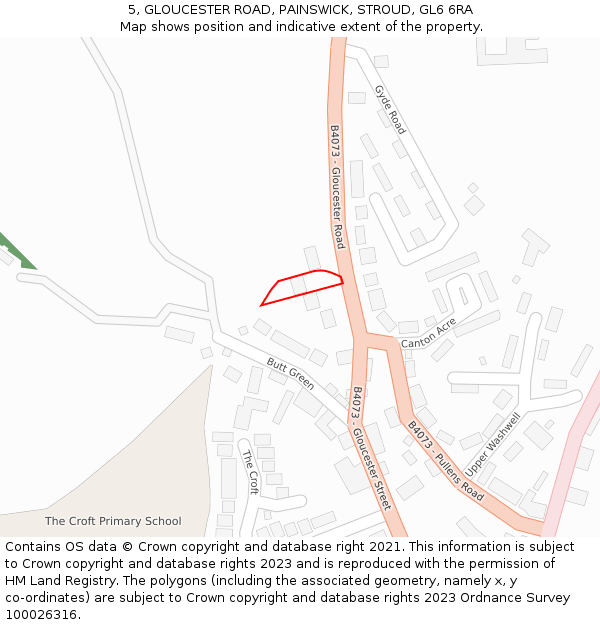 5, GLOUCESTER ROAD, PAINSWICK, STROUD, GL6 6RA: Location map and indicative extent of plot