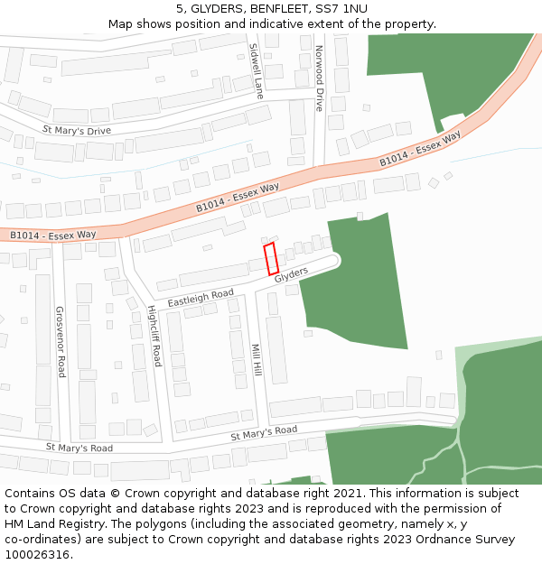 5, GLYDERS, BENFLEET, SS7 1NU: Location map and indicative extent of plot