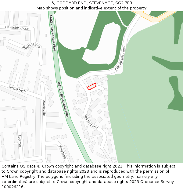5, GODDARD END, STEVENAGE, SG2 7ER: Location map and indicative extent of plot