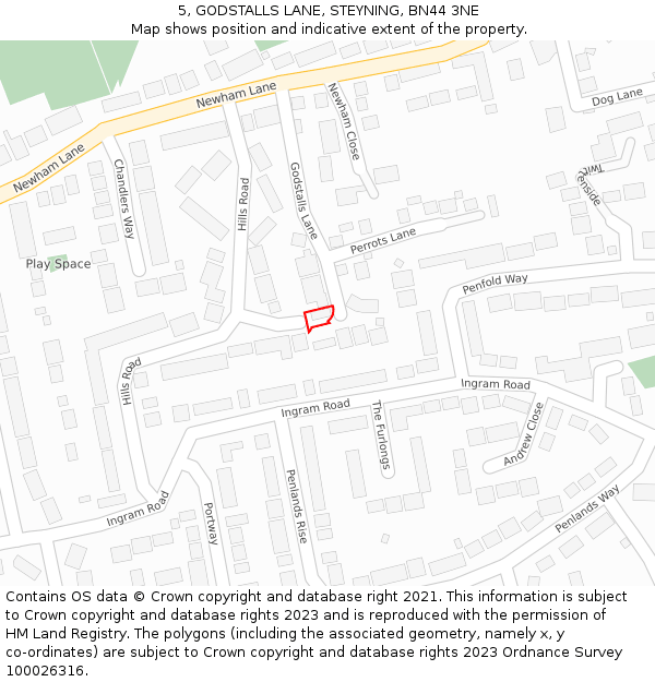 5, GODSTALLS LANE, STEYNING, BN44 3NE: Location map and indicative extent of plot