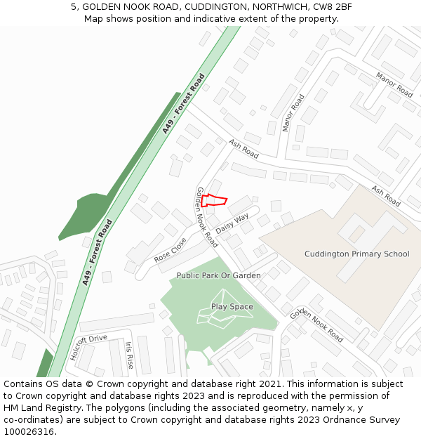 5, GOLDEN NOOK ROAD, CUDDINGTON, NORTHWICH, CW8 2BF: Location map and indicative extent of plot