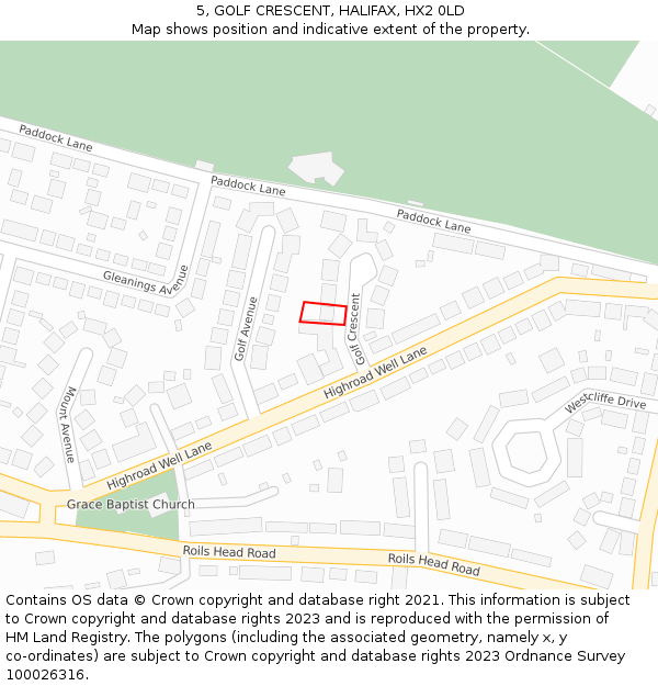 5, GOLF CRESCENT, HALIFAX, HX2 0LD: Location map and indicative extent of plot