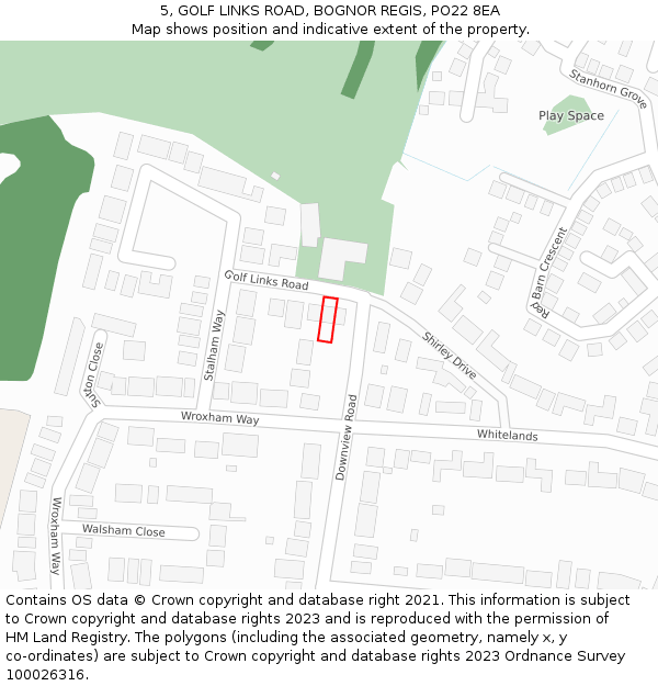 5, GOLF LINKS ROAD, BOGNOR REGIS, PO22 8EA: Location map and indicative extent of plot